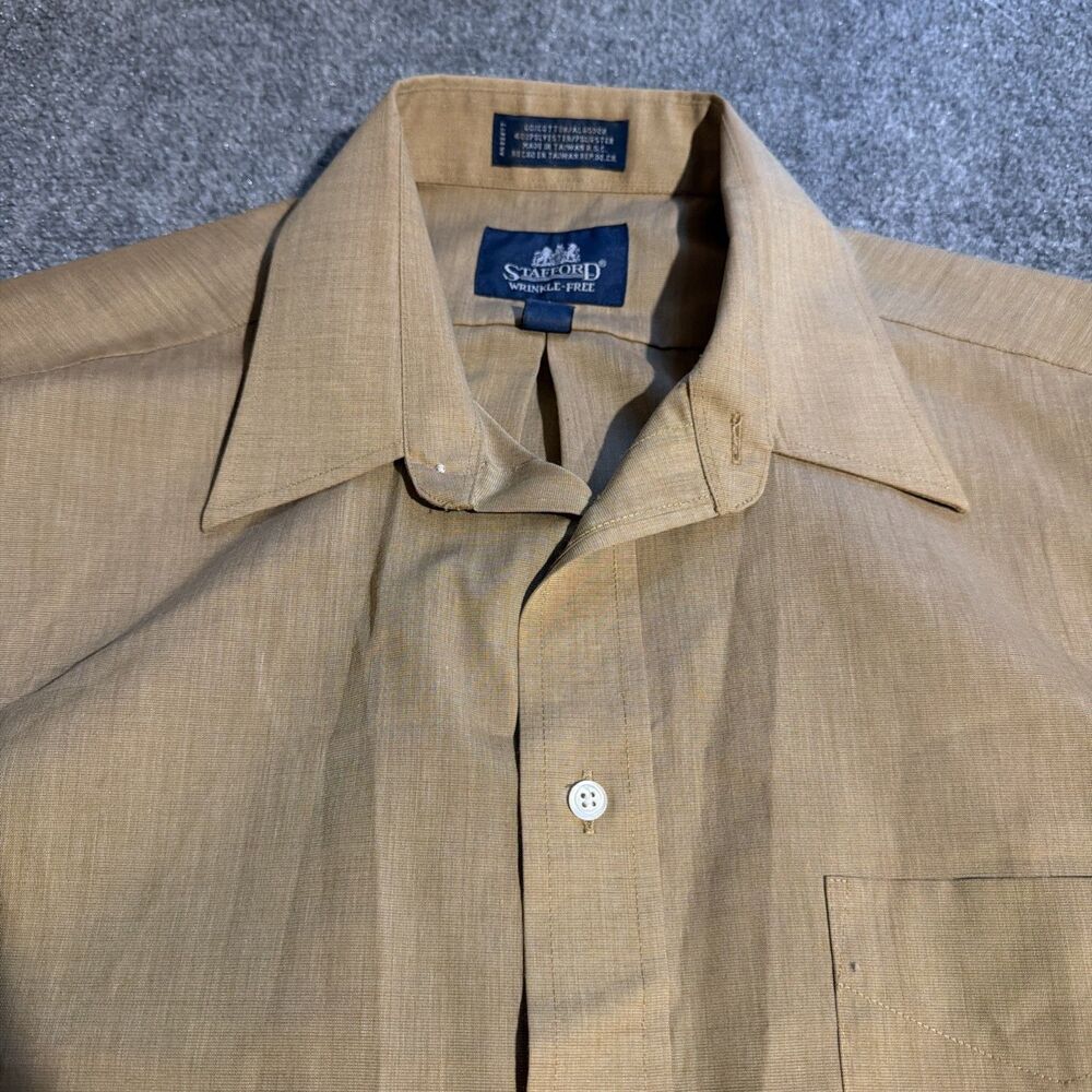 Vtg Stafford Shirt Mens Large Brown Wrinkle Free Button Front Long Sleeve